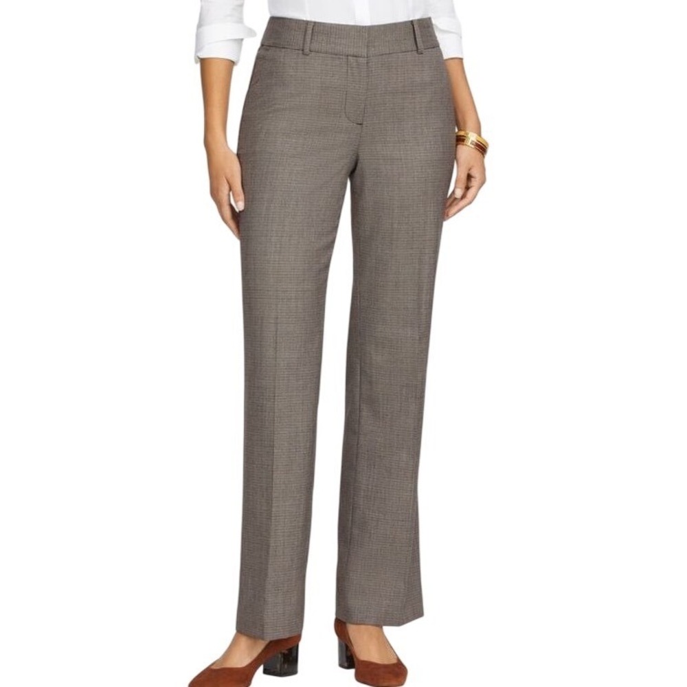 Talbots Womens Newport Pant Trousers Brown Houndstooth Size 12 Wool Blend Career